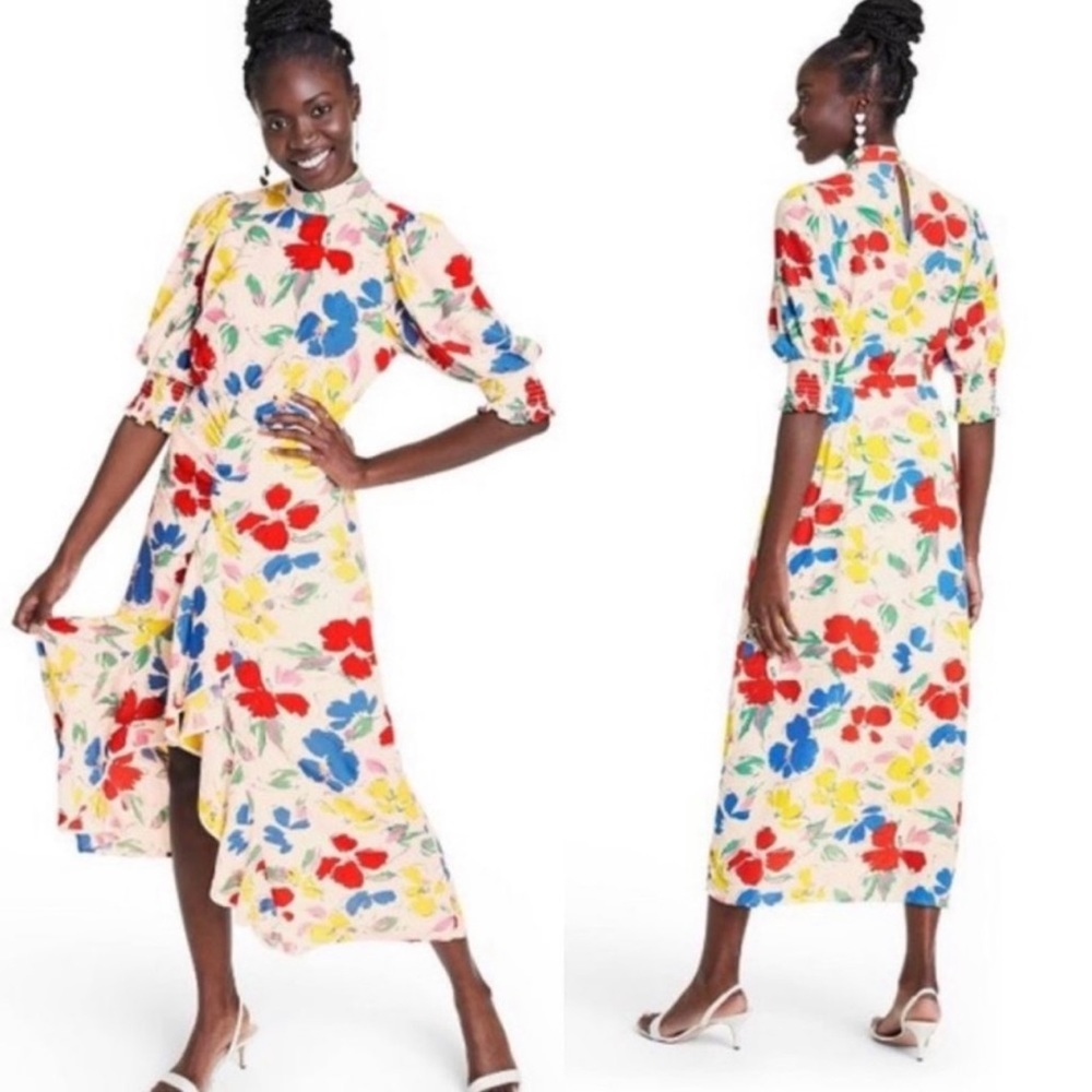 RIXO X Target White Floral Mock Neck Cascade Ruffled Long Dress NEW SIZE 4